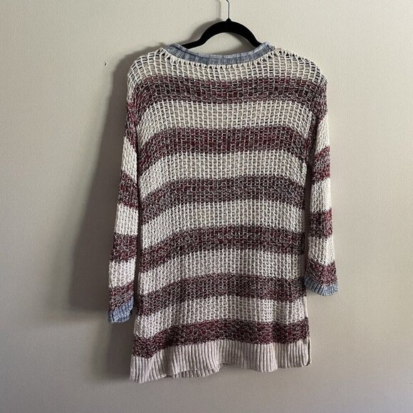 Eddie Bauer Women Sz M Ivory/Red/Blue Striped Linen Blend Knit Pullover Sweater - Picture 9 of 9